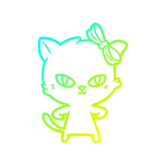 cold gradient line drawing cute cartoon cat