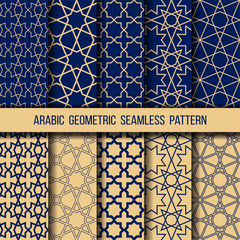 Set of blue and gold oriental patterns