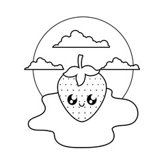 delicious strawberry fruit kawaii in the beach