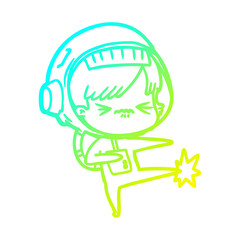 cold gradient line drawing angry cartoon space girl stubbing toe