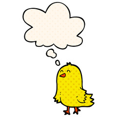 cartoon bird and thought bubble in comic book style