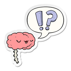 cartoon curious brain and speech bubble sticker