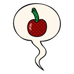 cartoon cherry and speech bubble in comic book style