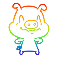 rainbow gradient line drawing nervous cartoon pig