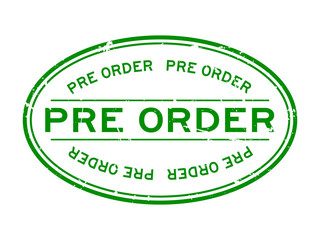 Grunge green pre order word oval rubber seal stamp on white background