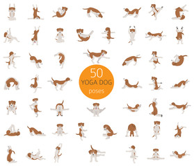 Yoga dogs poses and exercises doing clipart. Funny cartoon poster design