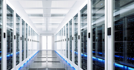 Data server rack center. Backup cloud service. 3D rendering