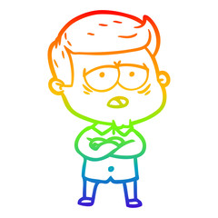 rainbow gradient line drawing cartoon tired man