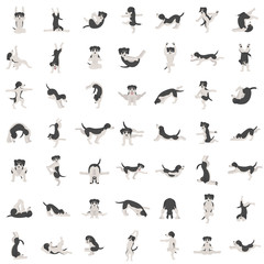 Yoga dogs poses and exercises doing clipart. Funny cartoon poster seamless pattern design