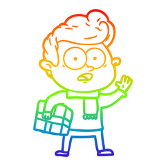 rainbow gradient line drawing cartoon staring man