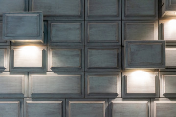 Antique style wall decoration using retro wooden drawer with lighting installed