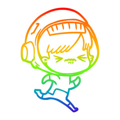 rainbow gradient line drawing cartoon space girl running