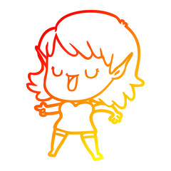 warm gradient line drawing cartoon elf girl