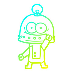 cold gradient line drawing happy carton robot with light bulb