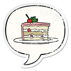 cartoon tasty dessert;cake and speech bubble distressed sticker