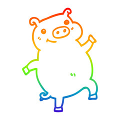 rainbow gradient line drawing cartoon dancing pig