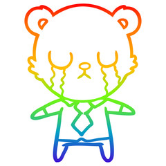 Obraz premium rainbow gradient line drawing crying cartoon bear