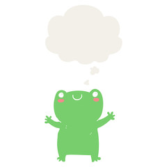 cute cartoon frog and thought bubble in retro style