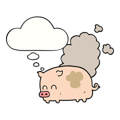 cartoon smelly pig and thought bubble