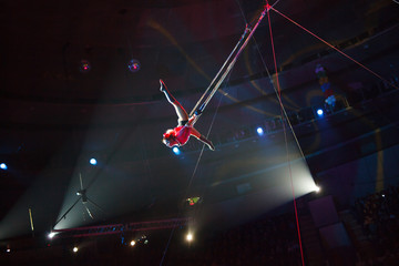 performance of air acrobats in the circus