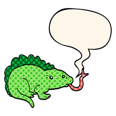 cartoon lizard and speech bubble in comic book style