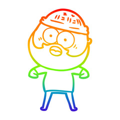 rainbow gradient line drawing cartoon surprised bearded man