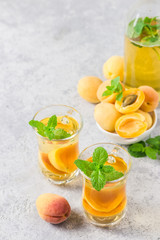 Apricot mint green tea. Selective focus, space for text.
