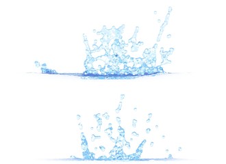 3D illustration of two side views of cool water splash - mockup isolated on white, creative still