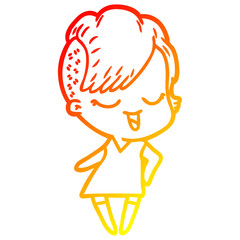 warm gradient line drawing happy cartoon girl