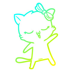 cold gradient line drawing cartoon cat with bow on head