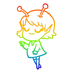 rainbow gradient line drawing smiling alien girl cartoon