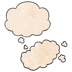 cartoon puff of smoke and thought bubble in grunge texture pattern style