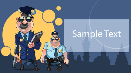 poster card with two cartoon policemen and space for text