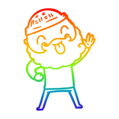 rainbow gradient line drawing man with beard sticking out tongue
