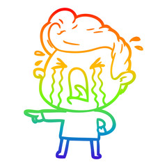 rainbow gradient line drawing cartoon crying man