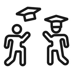 happy student and high school graduation cap - minimal line web icon. simple vector illustration. concept for infographic, website or app.