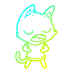 cold gradient line drawing talking cat cartoon