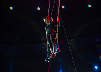performance of air acrobats in the circus.