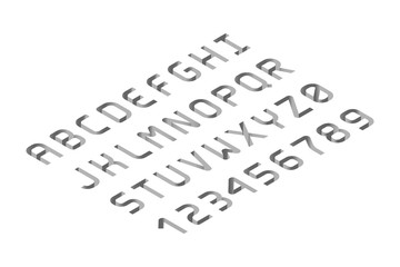 Isometric Font That Looks like Holes in the Ground. Monochrome. Letters and Numbers