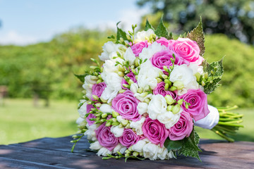 Closeup of bridal bouquet