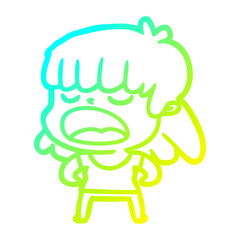 cold gradient line drawing cartoon woman talking loudly