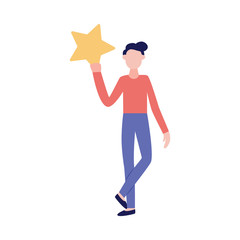 Woman holding a star the icon of rating vector illustration isolated on white.