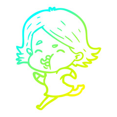 cold gradient line drawing cartoon girl pulling face