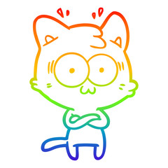 rainbow gradient line drawing cartoon surprised cat