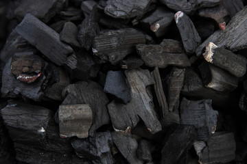 black charcoal in a grill