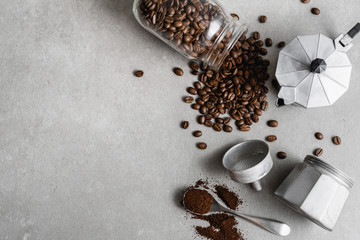 Ingredients for making coffee flat lay