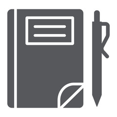 School notebook glyph icon, paper and education, note sign, vector graphics, a solid pattern on a white background.