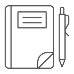 School notebook thin line icon, paper and education, note sign, vector graphics, a linear pattern on a white background.