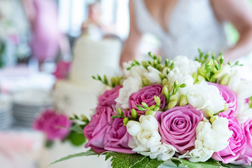Closeup of bridal bouquet