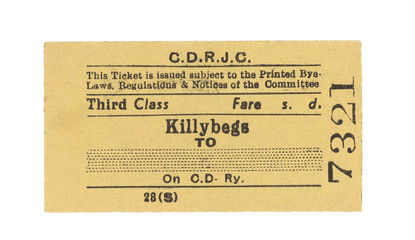 Fahrkarte Zug Irland Vintage Train Tickets Ireland alt old retro beige Killybegs 7321 dritte Klasse...